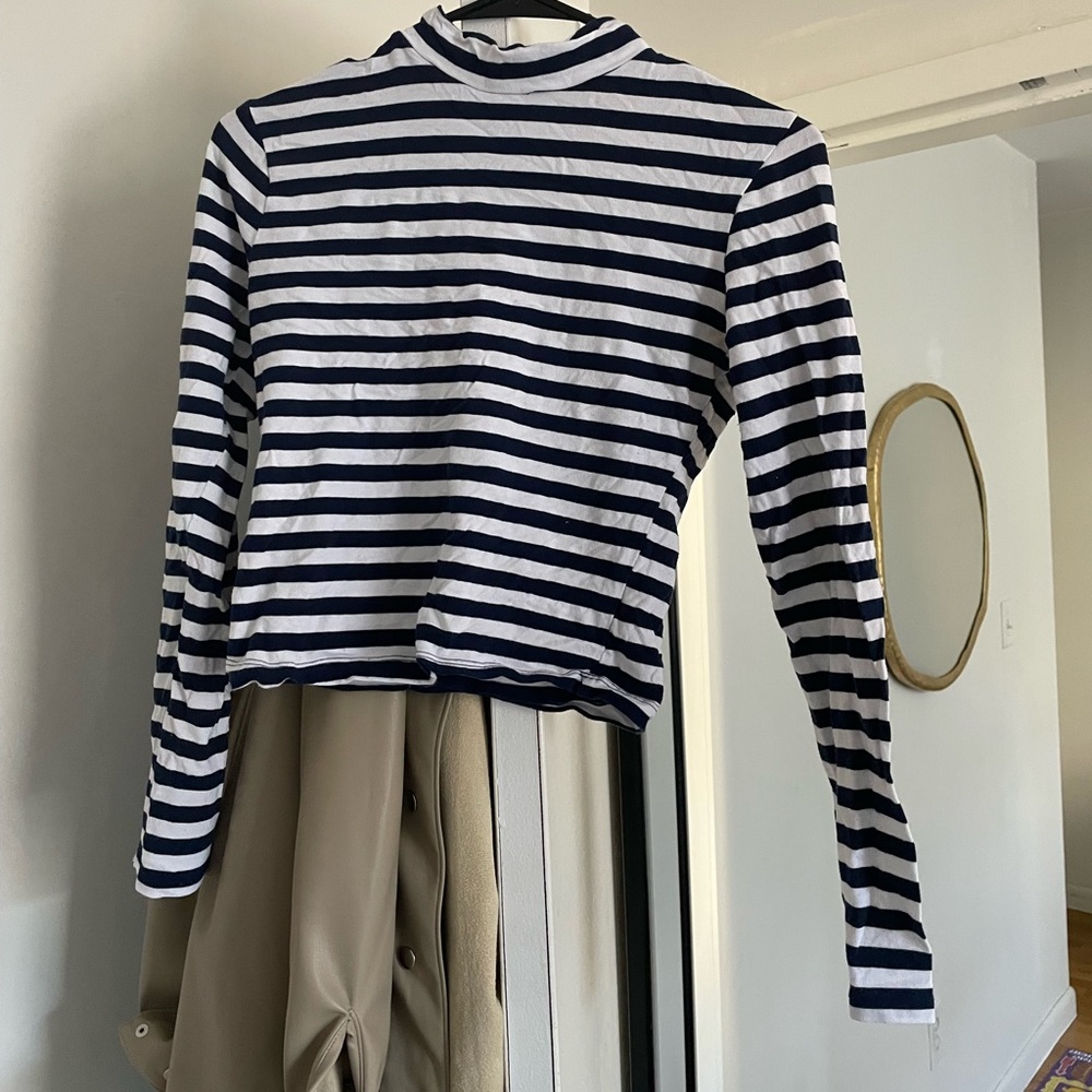 Navy and White Crop Top